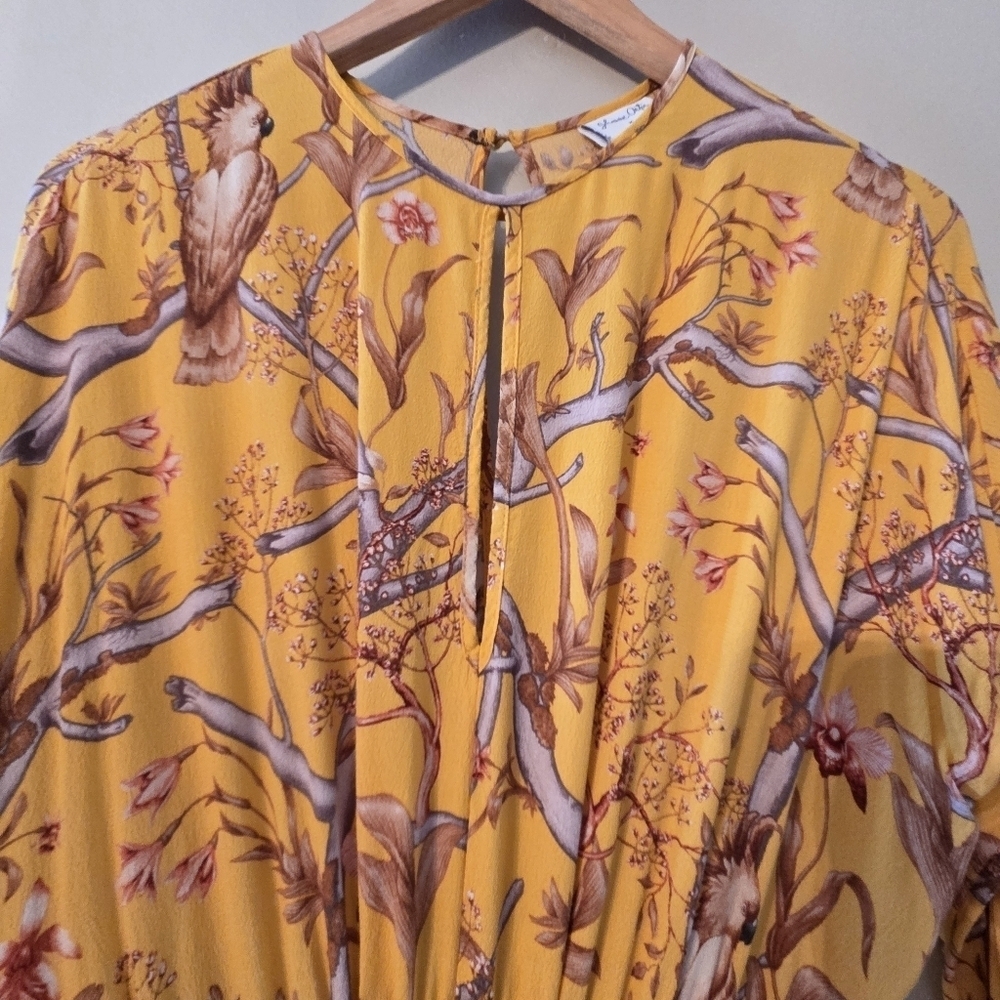 H&M Johanna Ortiz Women's Yellow Floral Boho Frill Summer Midi Crepe Dress Sz XS - Picture 11 of 16